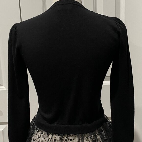 RED VALENTINO BLACK SWISS DOT AND LACE PEPLUM CARDIGAN - Picture 4 of 5